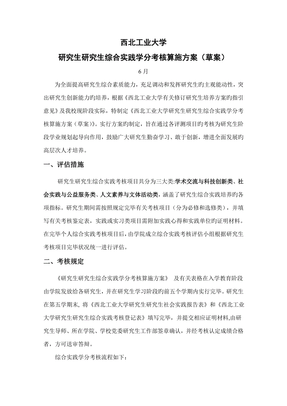 西北工业大学硕士专题研究生综合实践学分考核实施专题方案_第1页