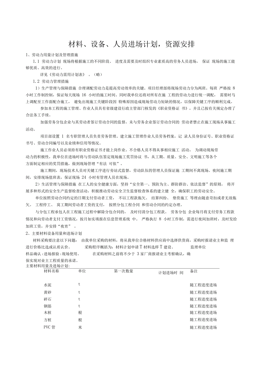 材料、设备、人员进场计划,资源的安排_第1页