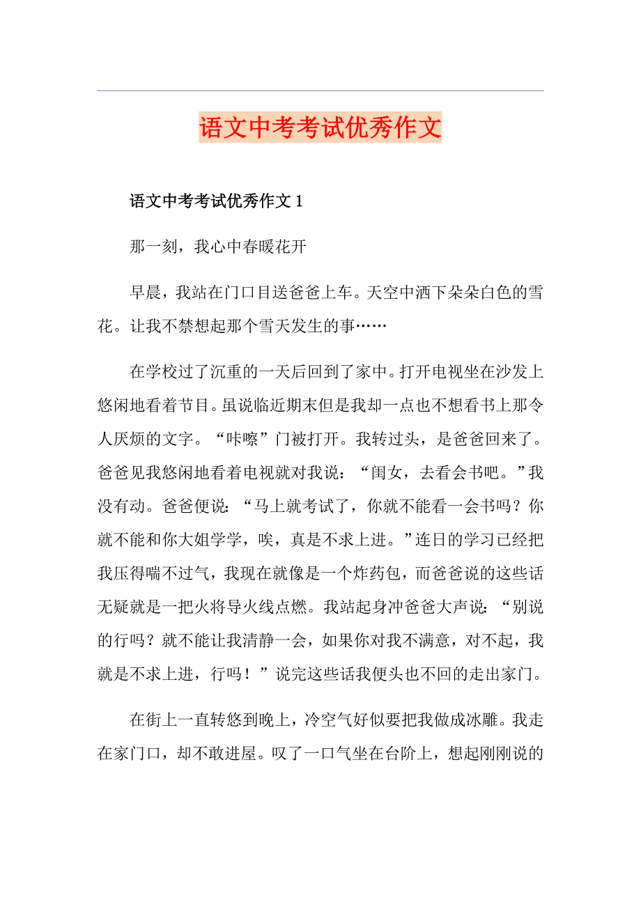 语文中考考试优秀作文_第1页