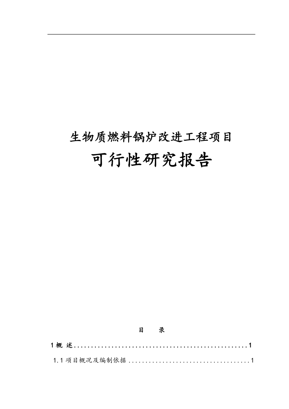 完整版生物质燃料锅炉改进工程项目可行性研究报告_第1页