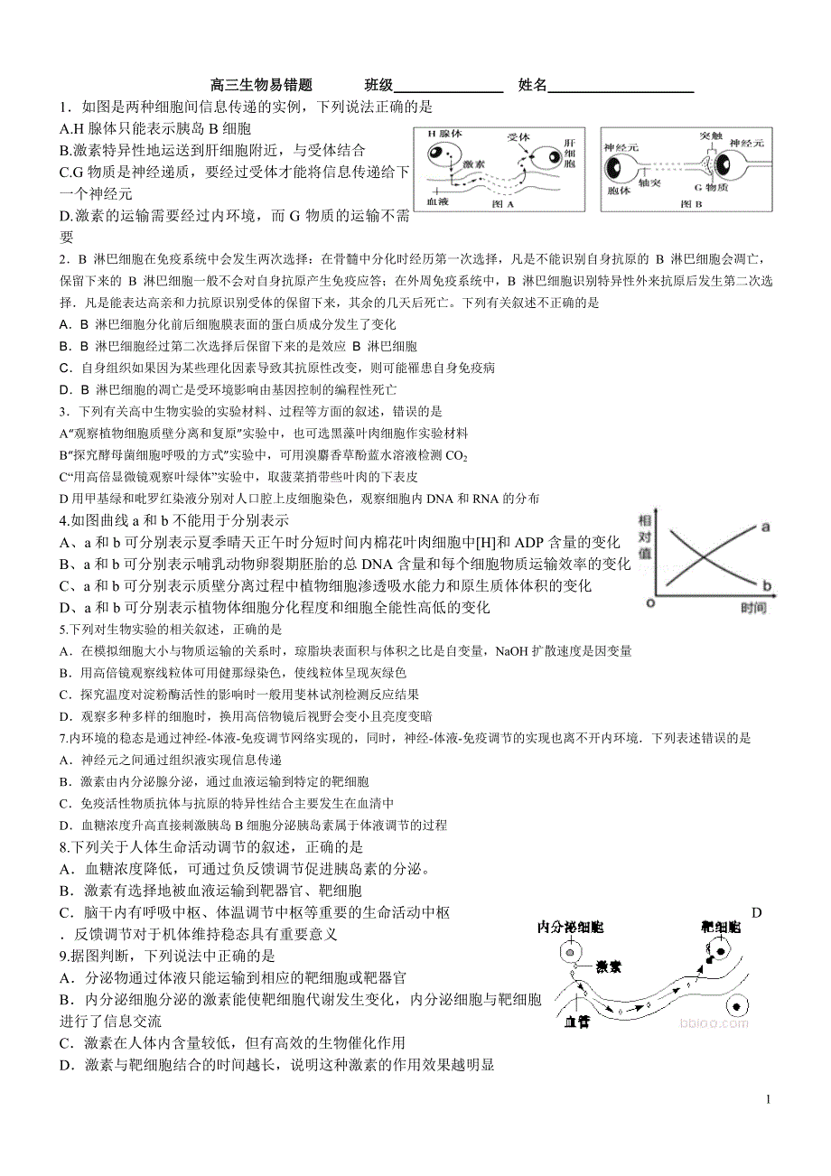 高三生物易错题(加入遗传题解析版)_第1页