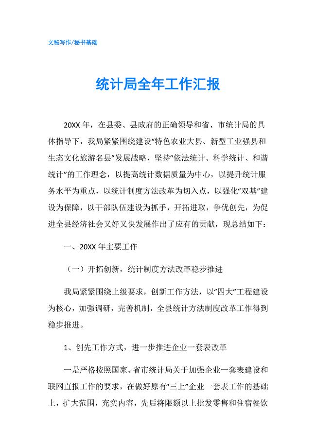 统计局全年工作汇报.doc
