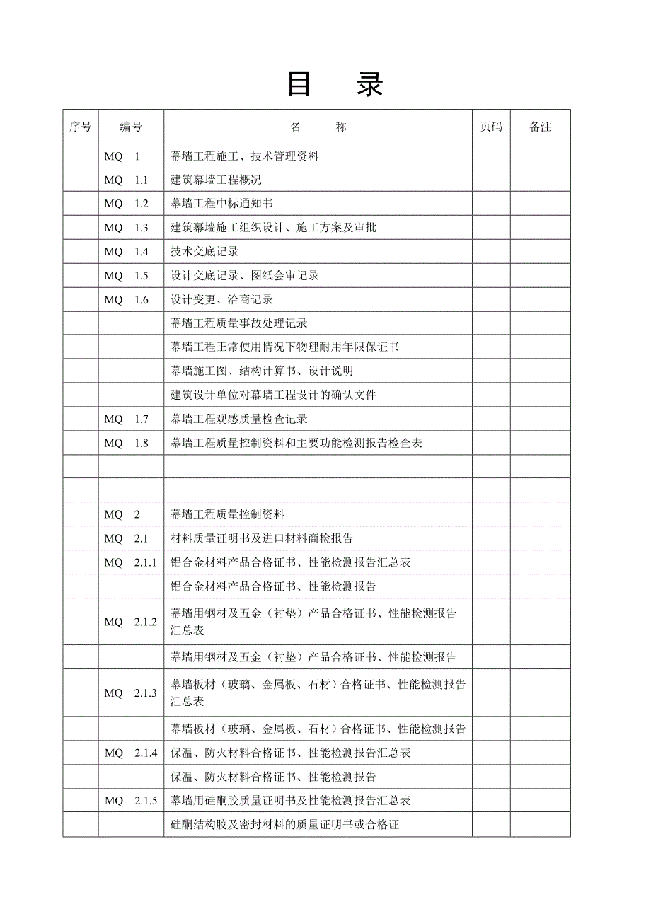 建筑幕墙施工质量验收资料（全套表格）_第1页