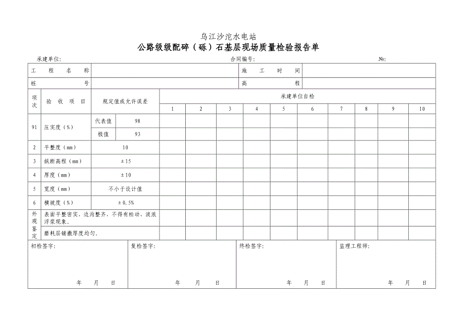 普通沥青及混凝土道路单位工程验收表格_第4页