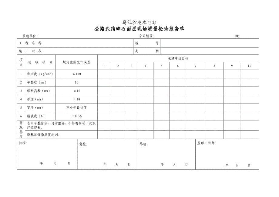 普通沥青及混凝土道路单位工程验收表格_第5页