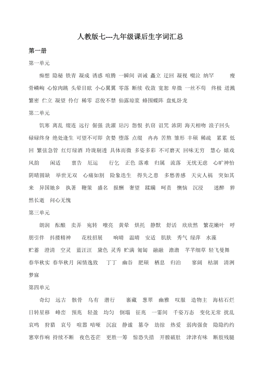 人教版初中语文课后词语汇总_第1页
