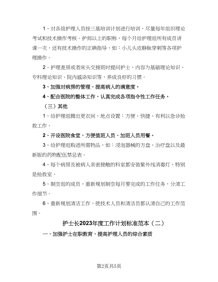 护士长2023年度工作计划标准范本（2篇）.doc_第2页