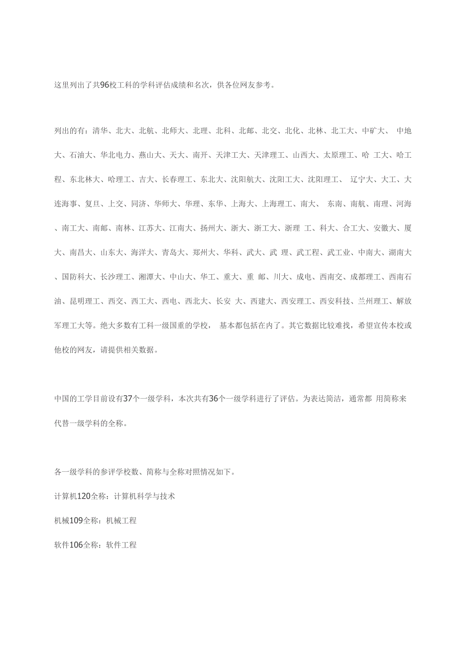 96校工科学科评估成绩及名次_第1页