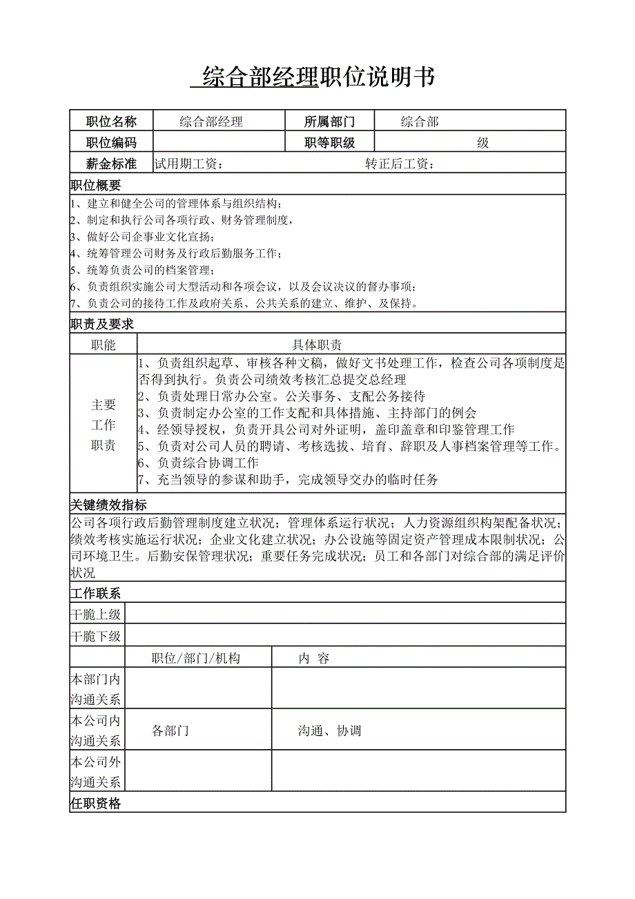 公司各岗位职位说明书_第1页