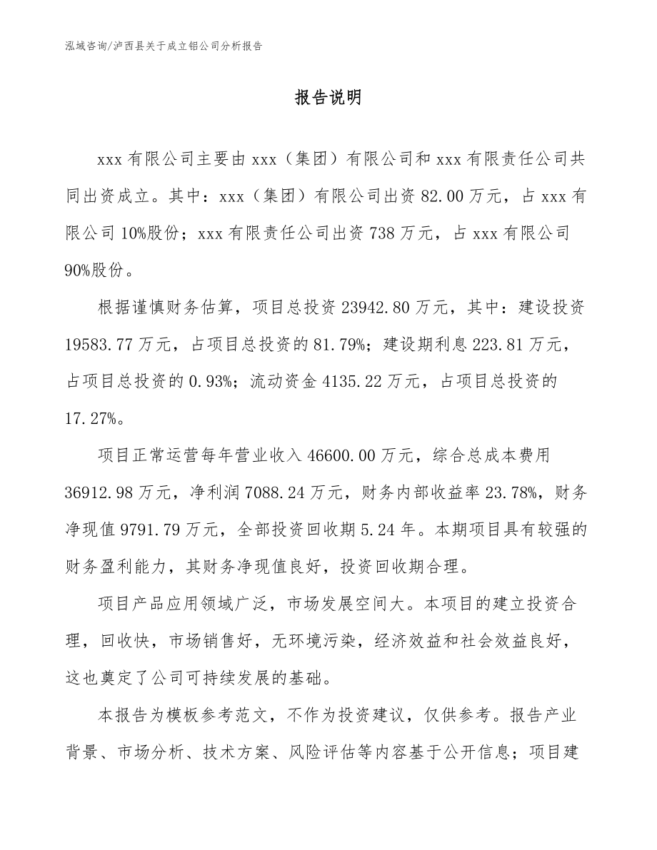 泸西县关于成立铝公司分析报告范文参考_第2页