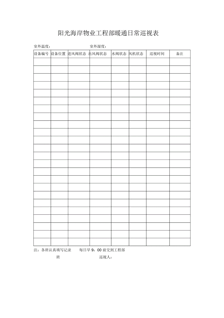 阳光海岸物业工程部暖通日常巡视表_第1页