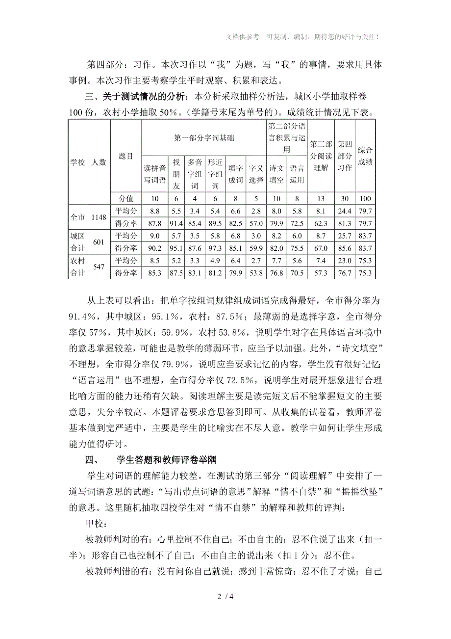 邵武市小学新教材0607四年级语文下册期末检测质量分析_第2页