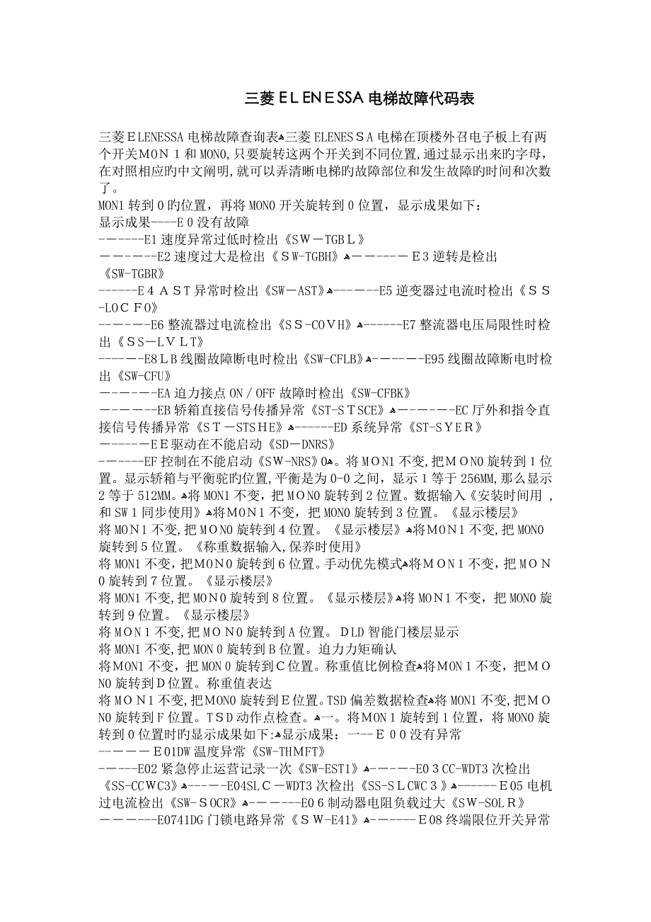 三菱电梯故障代码表_第1页