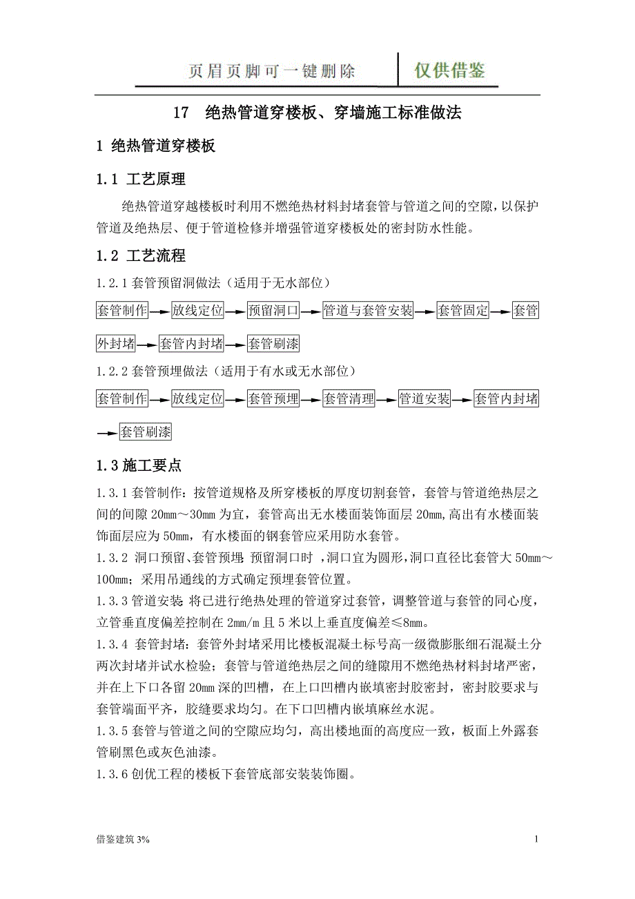 绝热管道穿楼板、穿墙施工标准做法【优质二类】_第1页