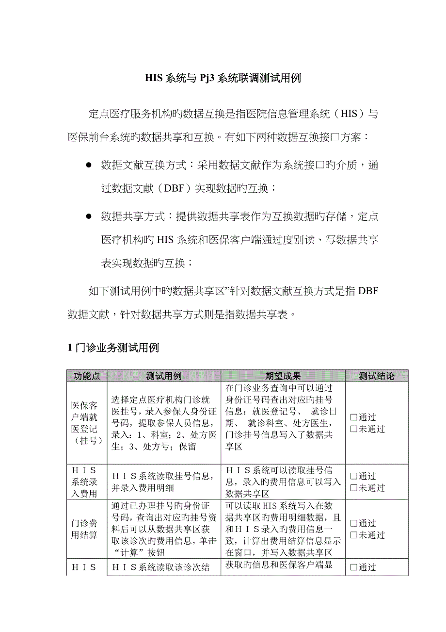 HIS系统与Pj3系统联调测试用例_第1页