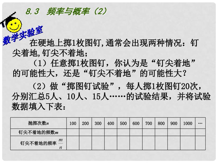 江苏省淮安市洪泽县黄集镇八年级数学下册 第8章 认识概率 8.3 频率与概率（2）课件 （新版）苏科版_第4页