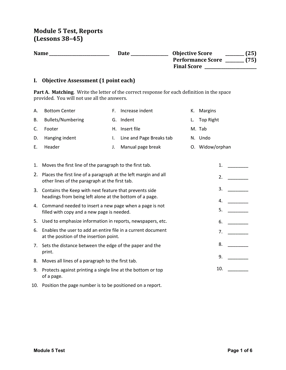 Test—Module 5, Reports (Lessons 35-40)_第1页