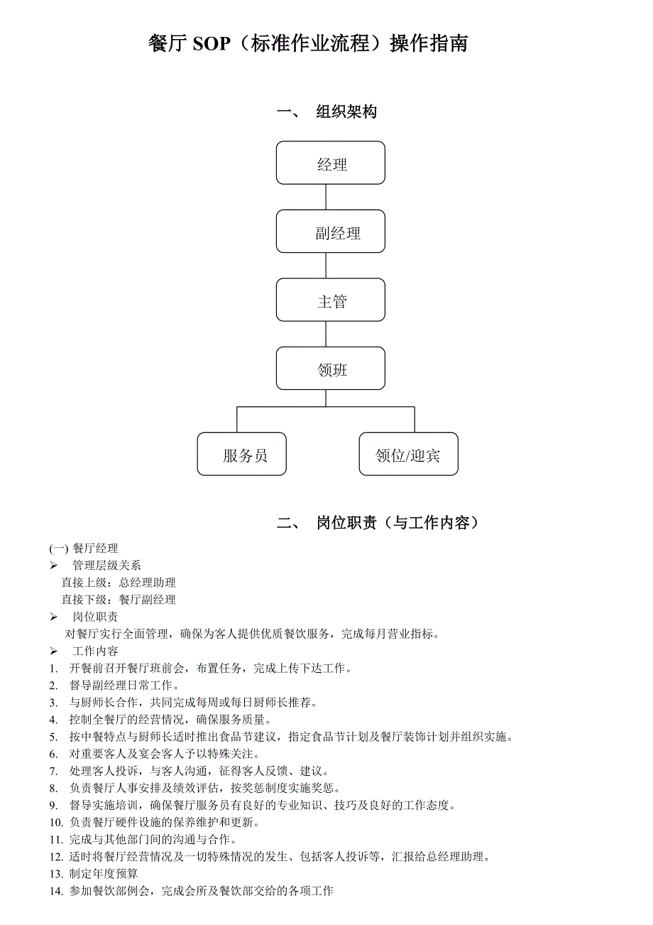 餐厅SOP（标准作业流程）操作指南_第1页