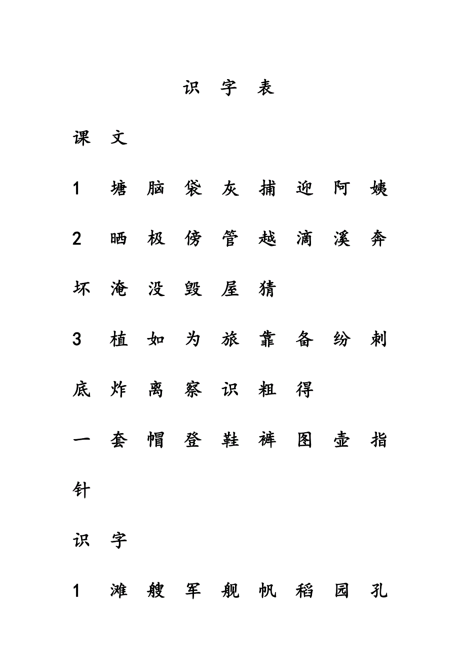 部编语文二年级上册识字表带田字格和注音格_第1页