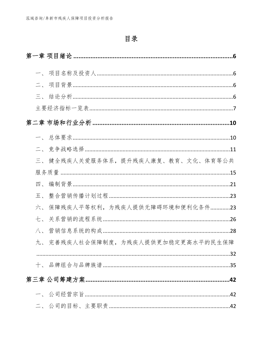 阜新市残疾人保障项目投资分析报告模板参考_第1页