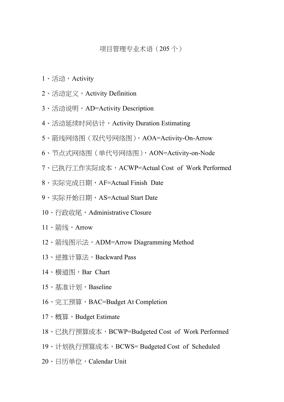 项目管理专业术语【205个】_第1页