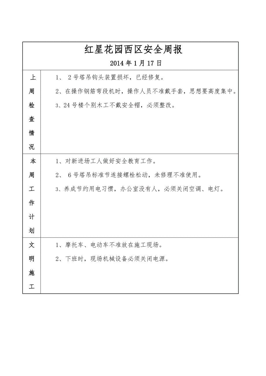 建筑工程安全周报_第1页