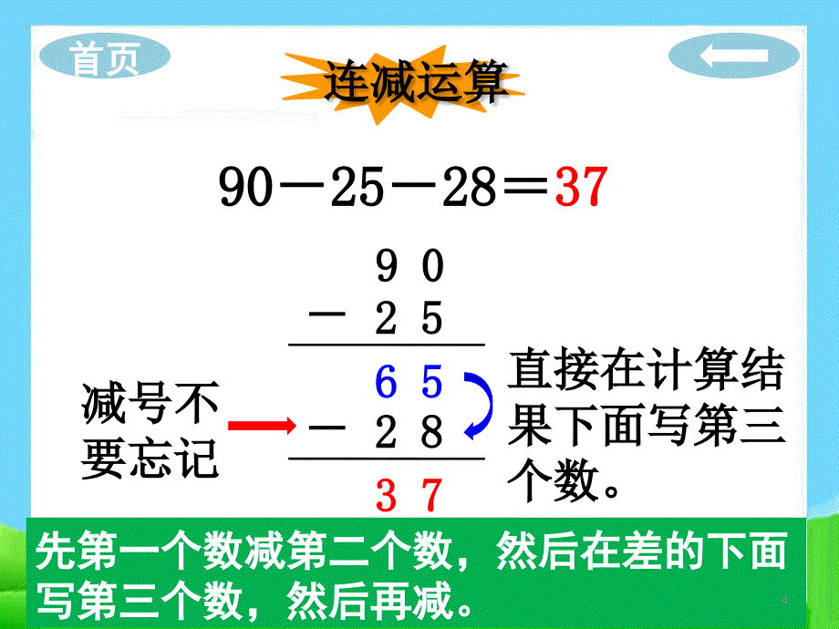 苏教版二年级上学期数学连减知识要点_第4页