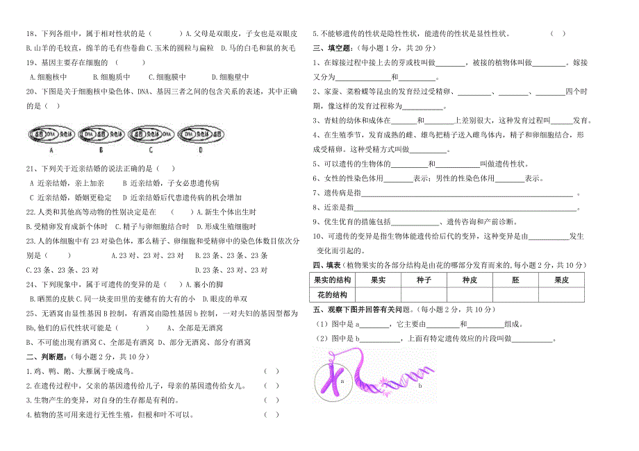 八年级生物月考测试题_第2页