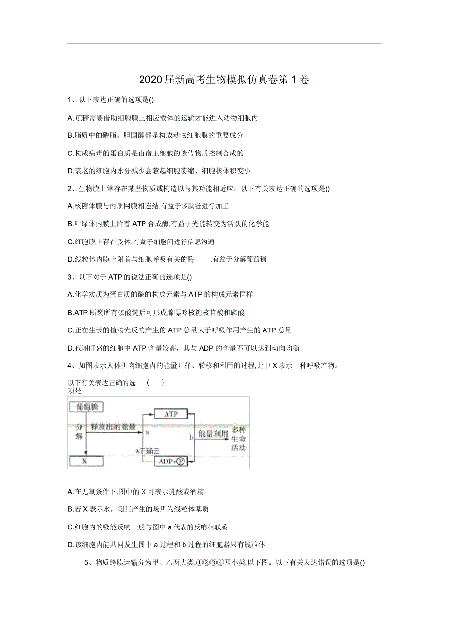 2020届新高考生物模拟仿真卷1.doc_第1页