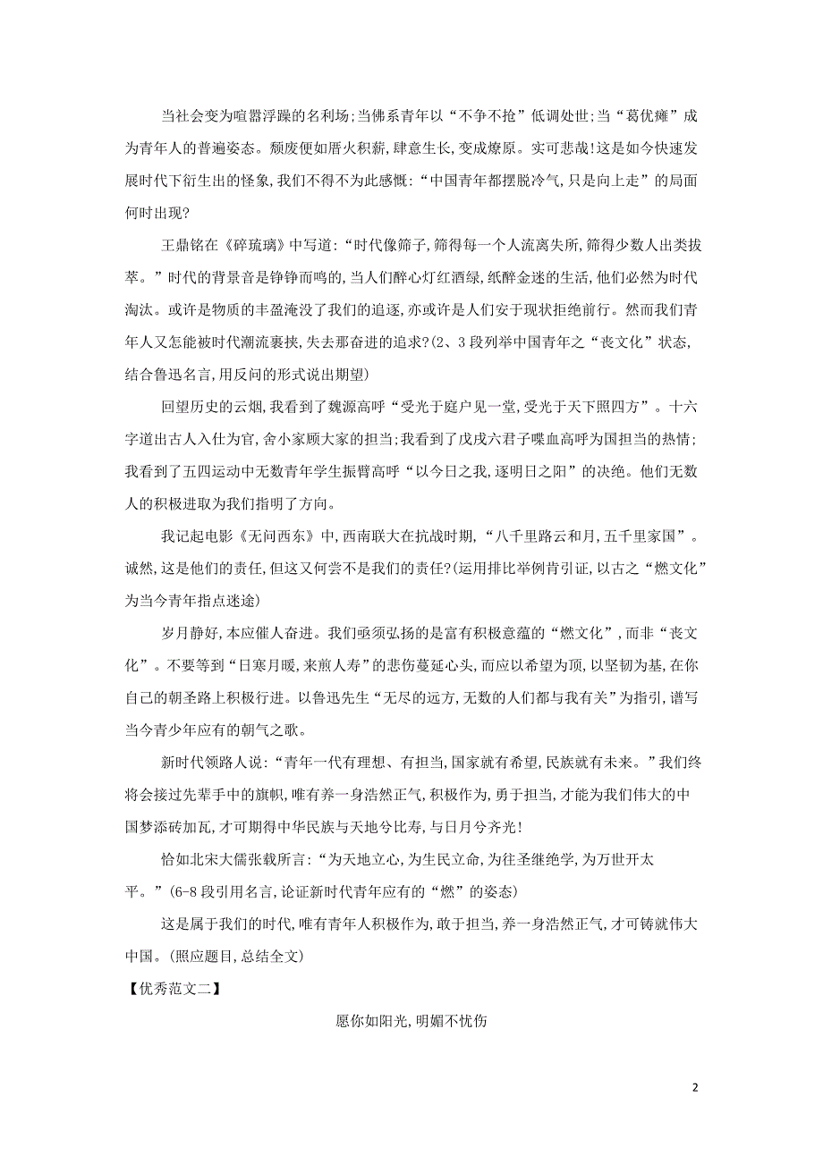 2019届高三语文二轮复习 作文审题立意特训10 养浩然正气筑伟大中国（含解析）_第2页