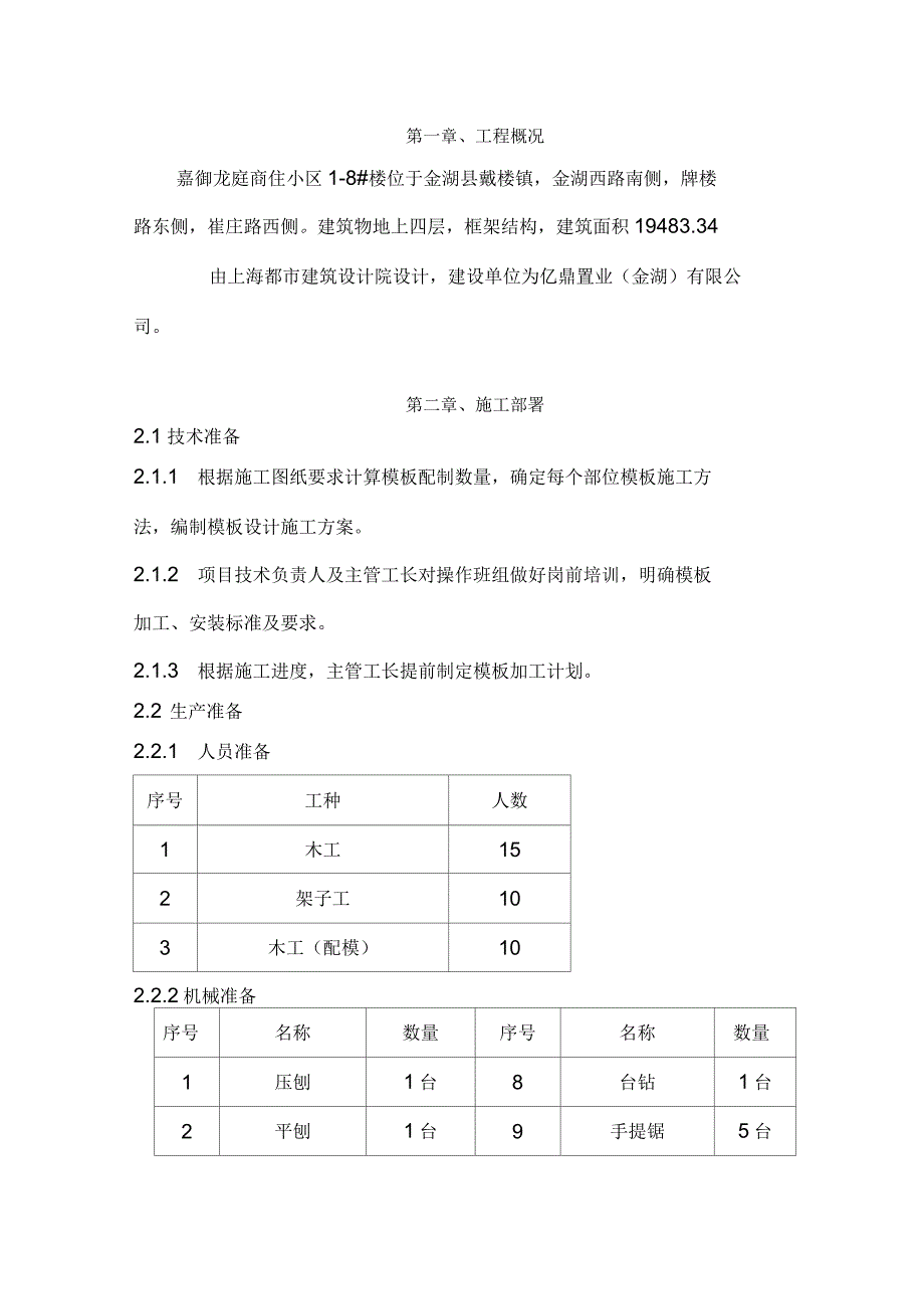 嘉御龙庭木模板施工方案_第1页