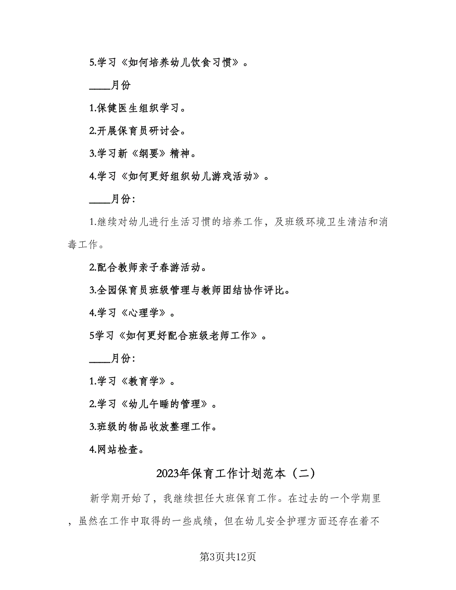 2023年保育工作计划范本（四篇）_第3页