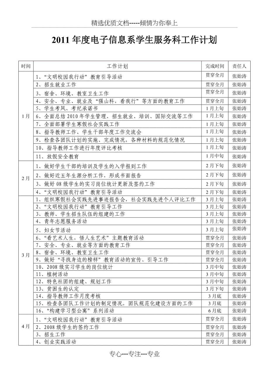 2011年度学生服务科工作计划_第1页