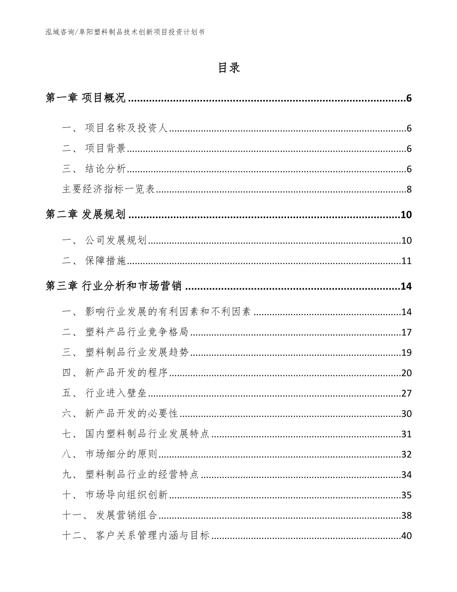 阜阳塑料制品技术创新项目投资计划书【模板参考】_第2页