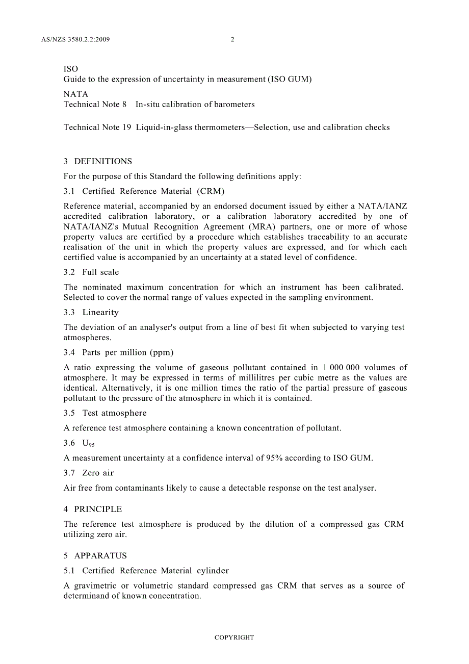 【AS澳大利亚标准】AS NZS 3580.2.2 Methods for sampling and analysis of ambient air Method 2.2 Pr_第2页