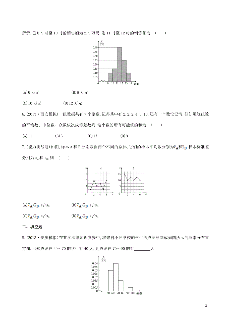 2014届高三数学总复习 课时提升作业(五十七) 第九章 第四节 统计图表、数据的数字特征、用样本估计总体 文_第2页