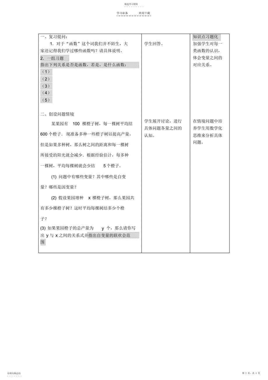 2022年二次函数的定义教学设计_第2页