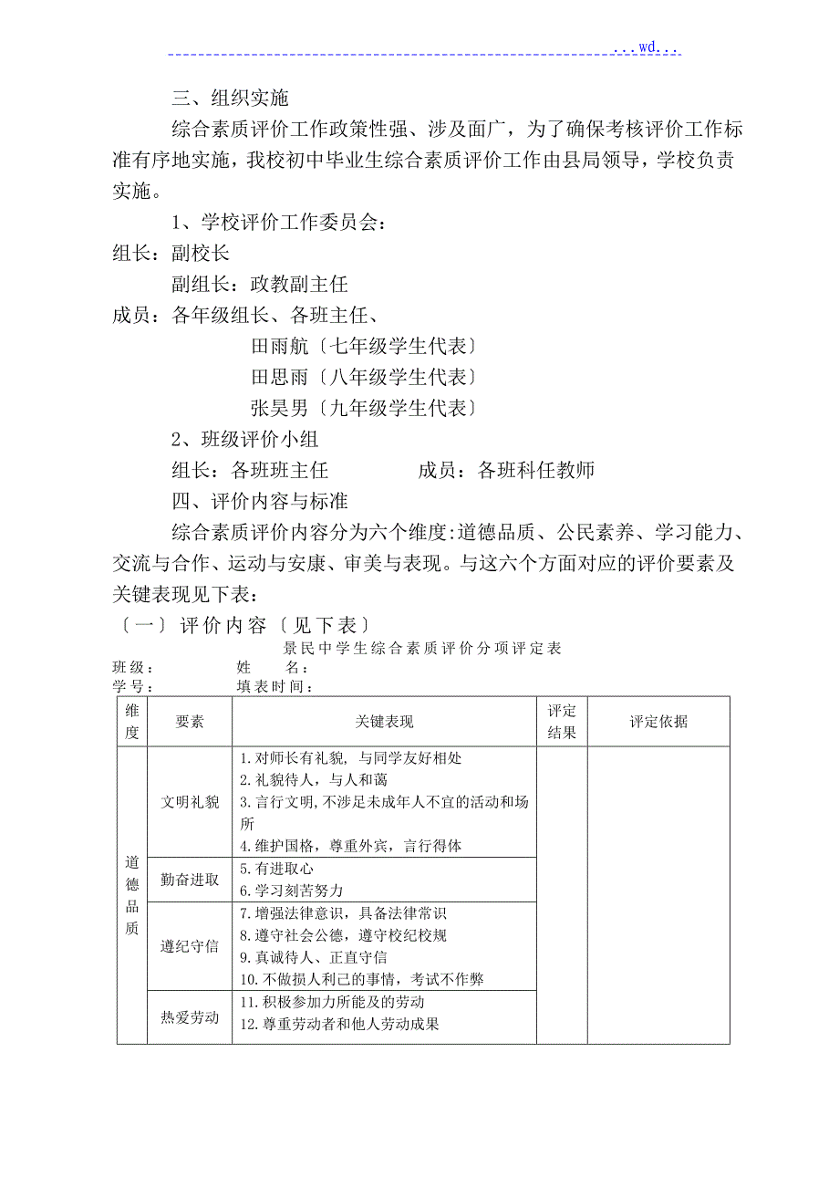 学生综合素质评价实施计划方案和细则_第2页