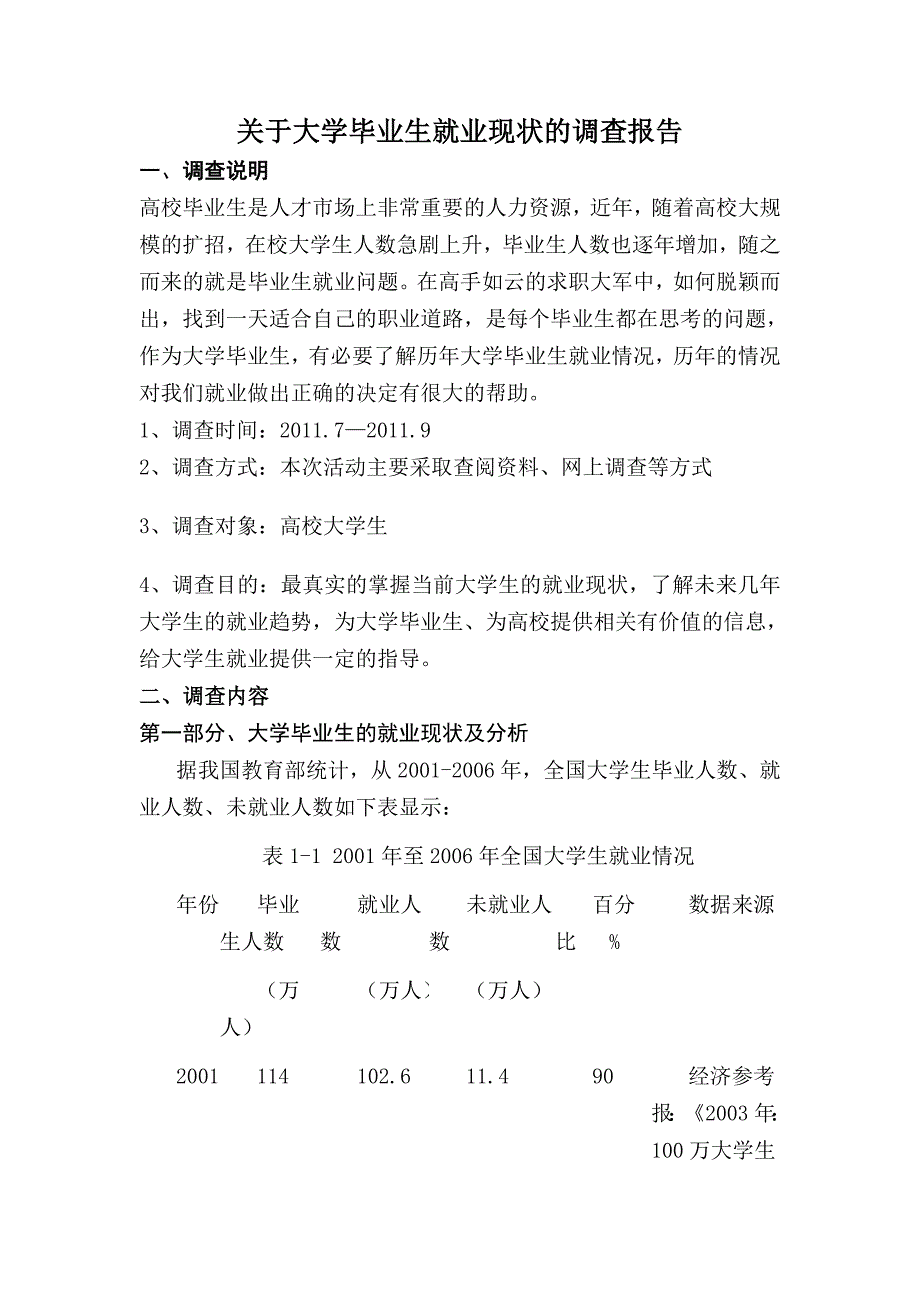 关于大学毕业生就业状况的调查报告_第1页