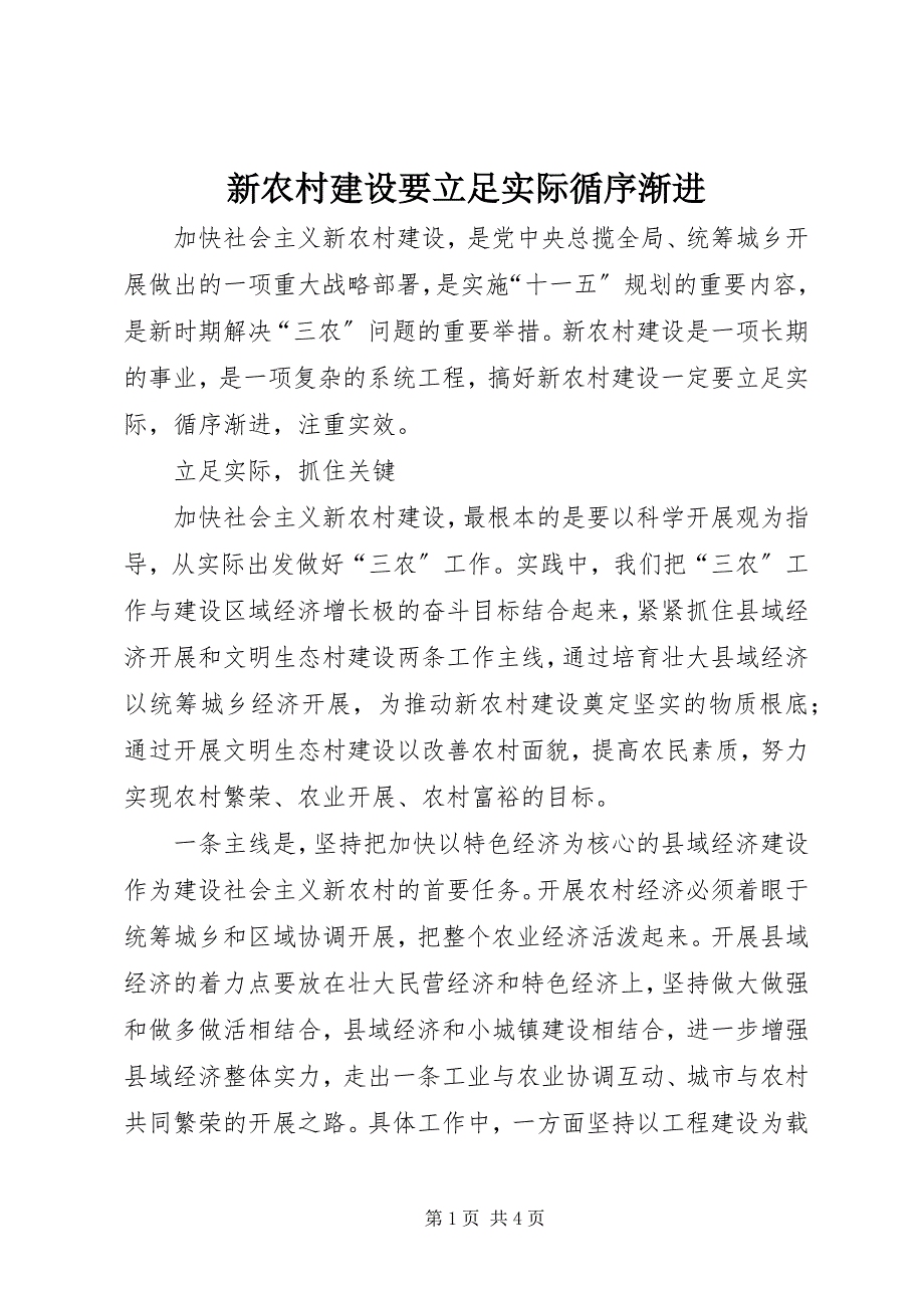 2023年新农村建设要立足实际循序渐进.docx_第1页