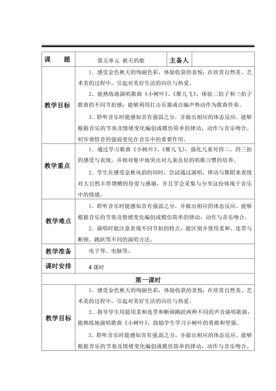 一年级上册音乐教案－第五单元天的歌单元｜苏少版_第1页