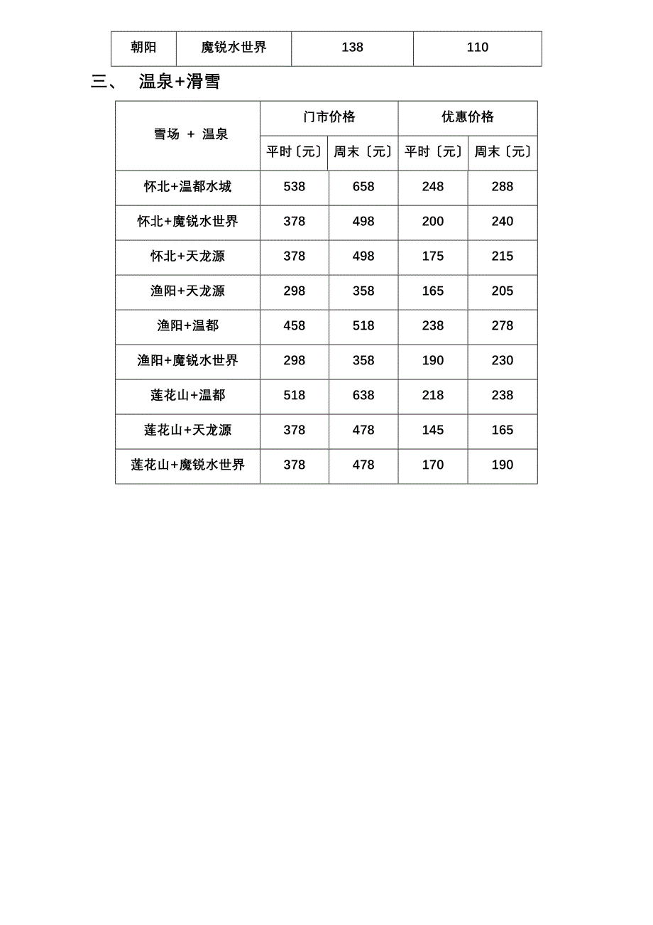 盛世雄信温泉、滑雪价格明细_第2页