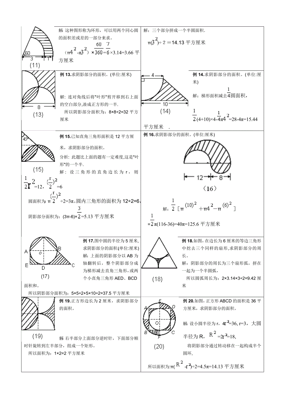 小学六年级求圆阴影部分面积综合试题_第2页