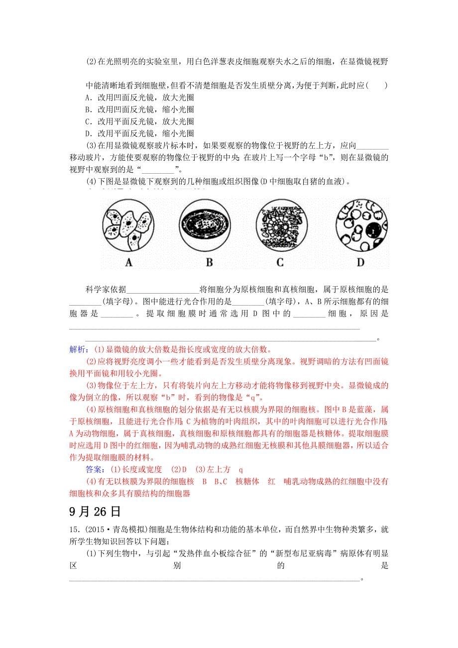 高一生物军训期间作业东校_第5页