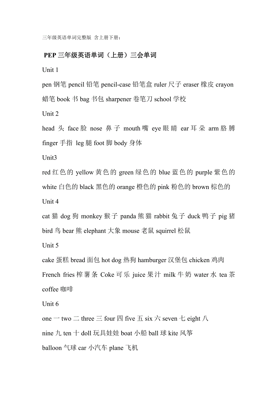 小学三年级英语单词上下册_第1页