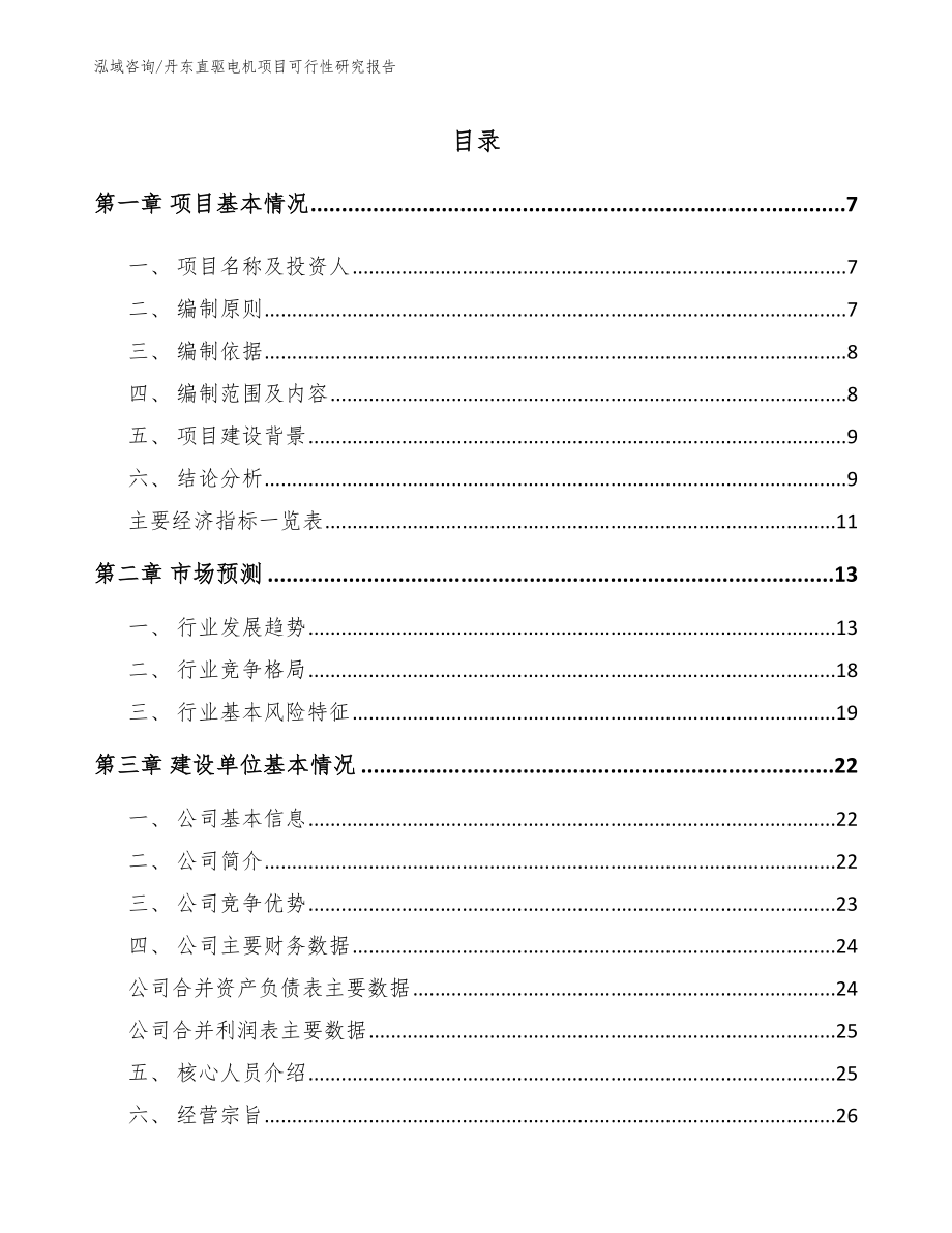 丹东直驱电机项目可行性研究报告_范文模板_第1页