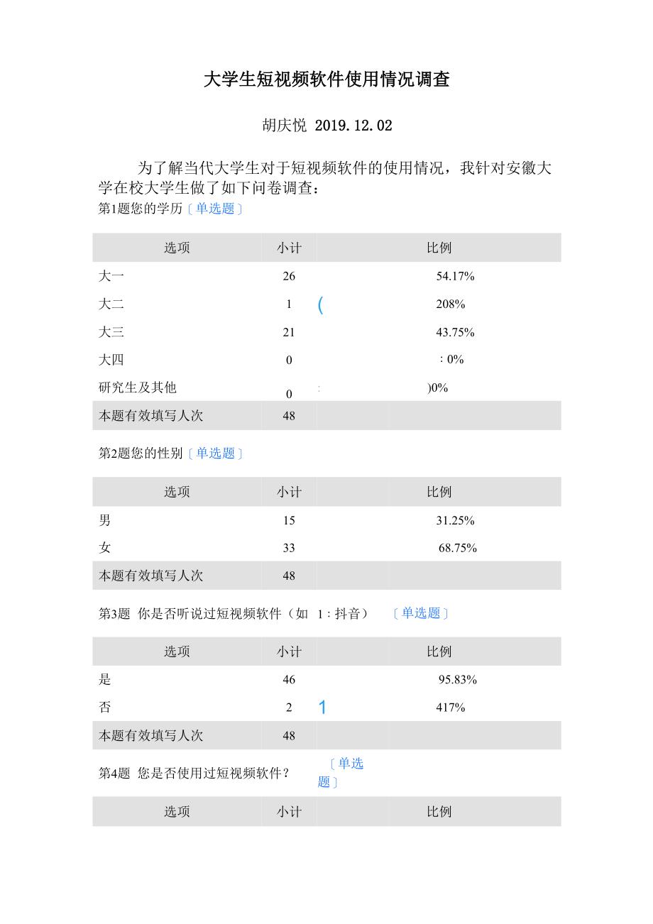 大学生短视频软件使用情况调查_第1页