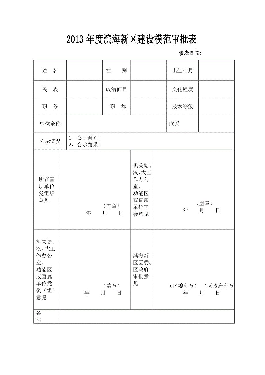 度滨海新区开发建设模范集体审批表_第3页