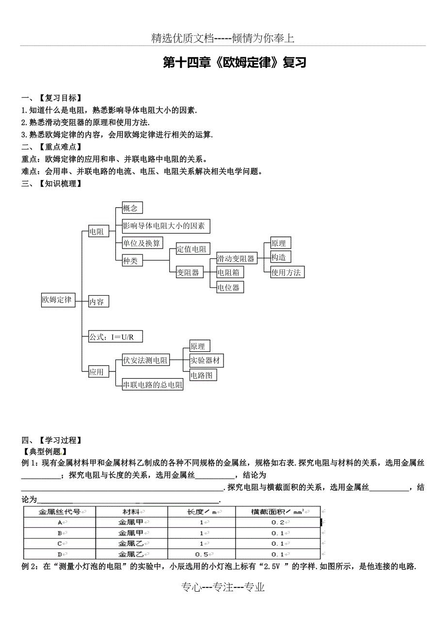 2019届中考物理一轮复习-第十四章《欧姆定律》导学案(共3页)_第1页