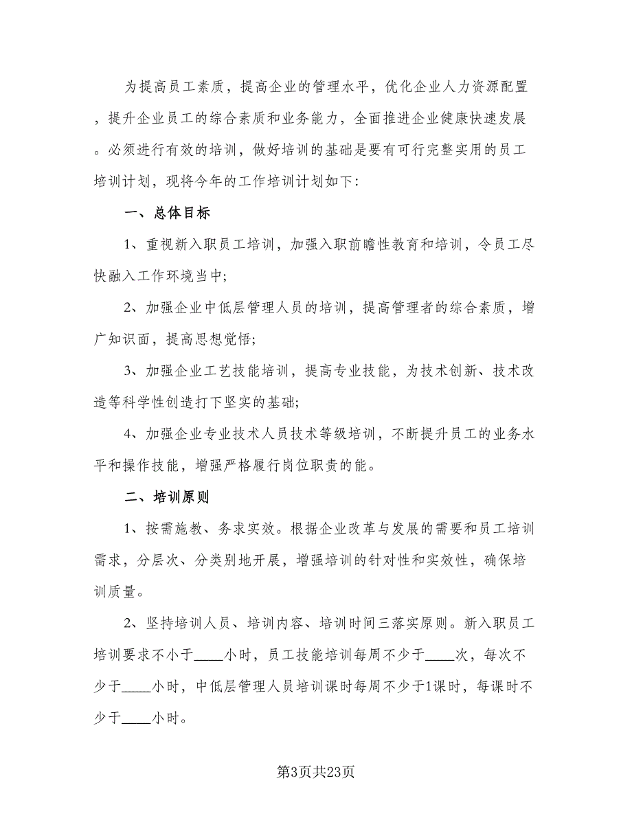 2023公司员工培训计划模板（六篇）_第3页